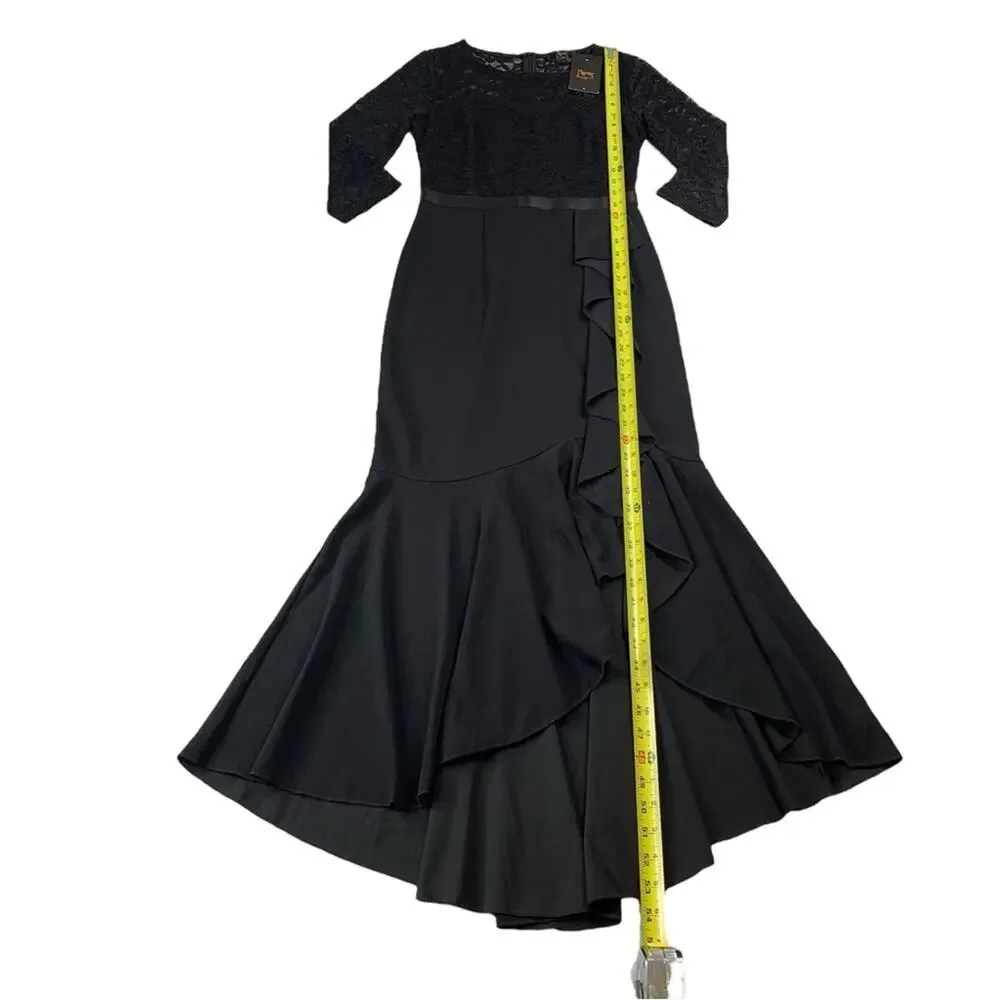 Missmay Black Lace Formal Dress S Ruffle Drape Slit Evening Cocktail NWT